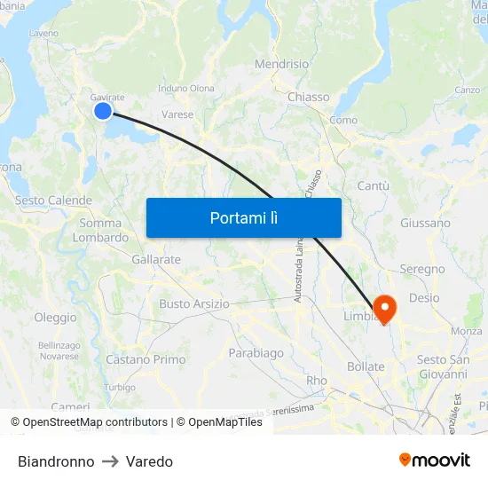 Biandronno to Varedo map