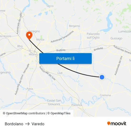 Bordolano to Varedo map