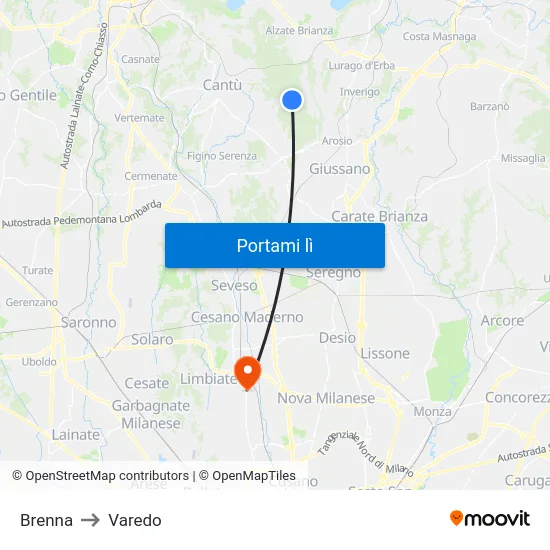 Brenna to Varedo map