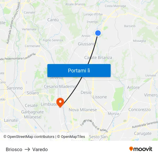 Briosco to Varedo map