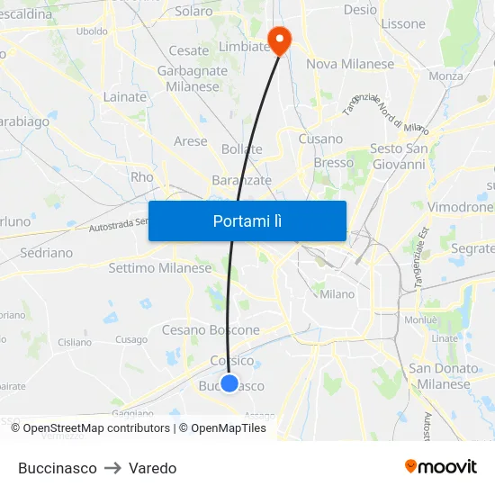 Buccinasco to Varedo map
