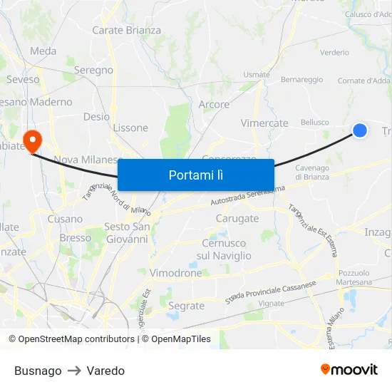 Busnago to Varedo map