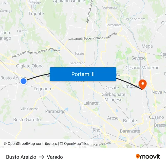 Busto Arsizio to Varedo map