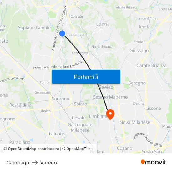 Cadorago to Varedo map