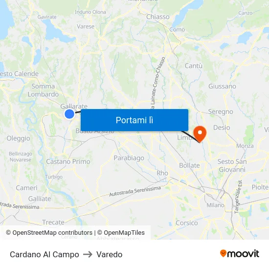Cardano Al Campo to Varedo map