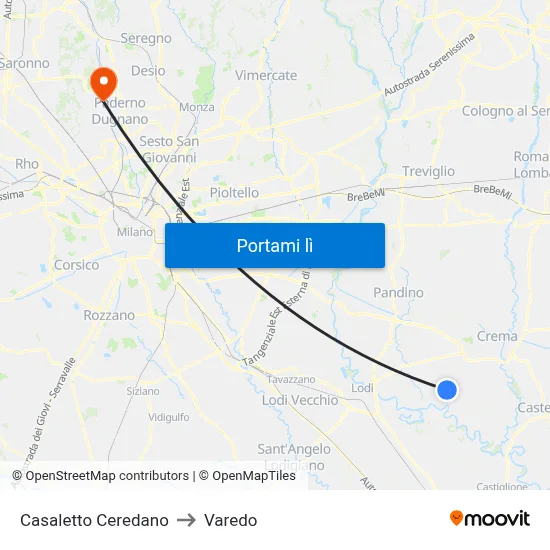 Casaletto Ceredano to Varedo map
