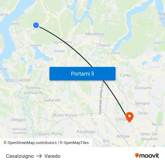 Casalzuigno to Varedo map
