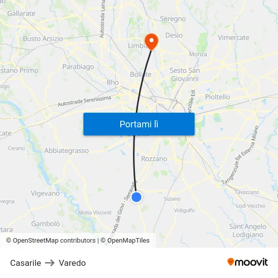 Casarile to Varedo map