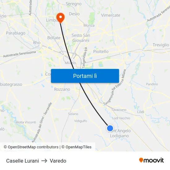 Caselle Lurani to Varedo map