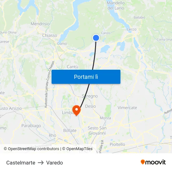 Castelmarte to Varedo map