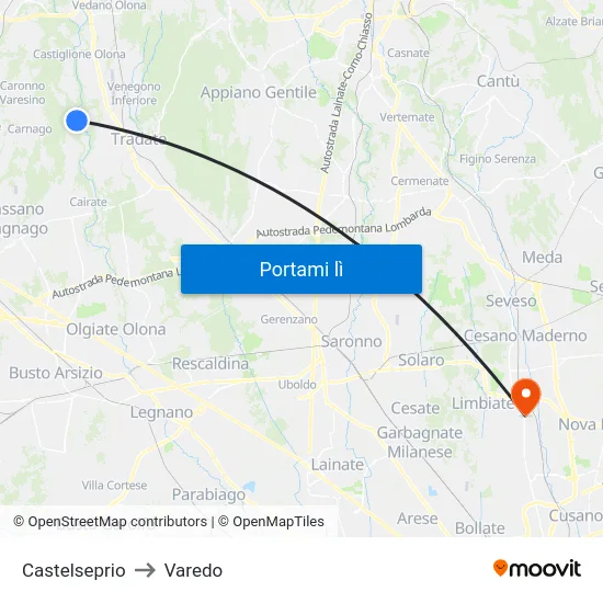 Castelseprio to Varedo map