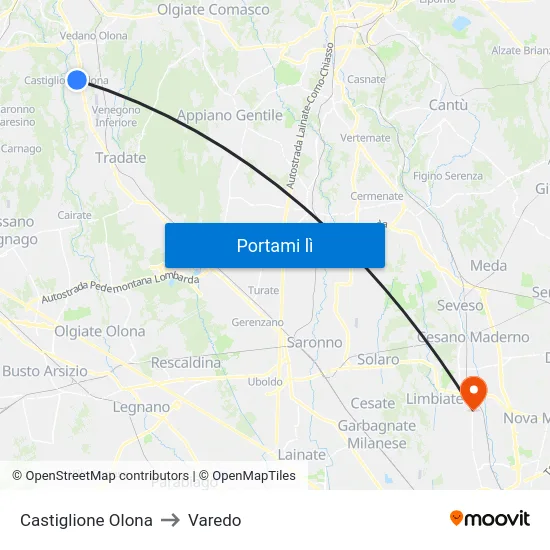 Castiglione Olona to Varedo map
