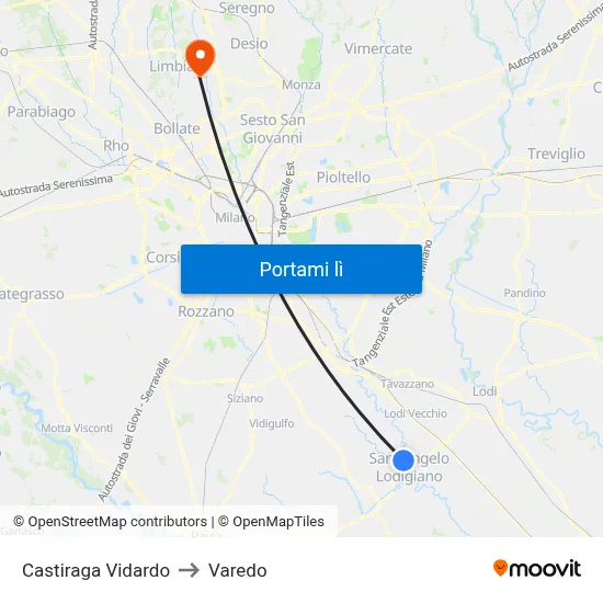 Castiraga Vidardo to Varedo map