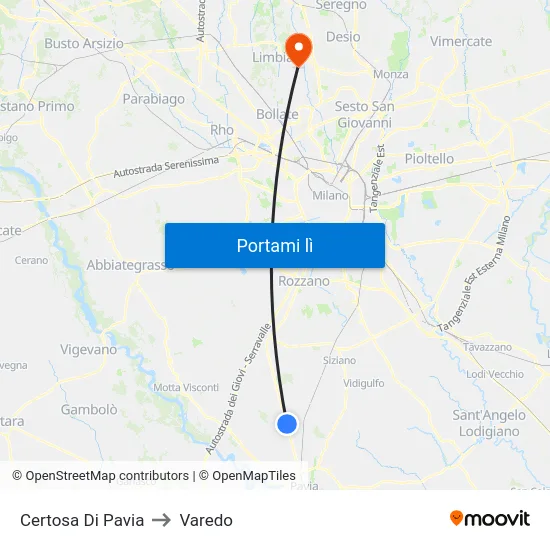 Certosa Di Pavia to Varedo map