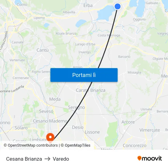 Cesana Brianza to Varedo map