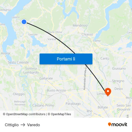 Cittiglio to Varedo map
