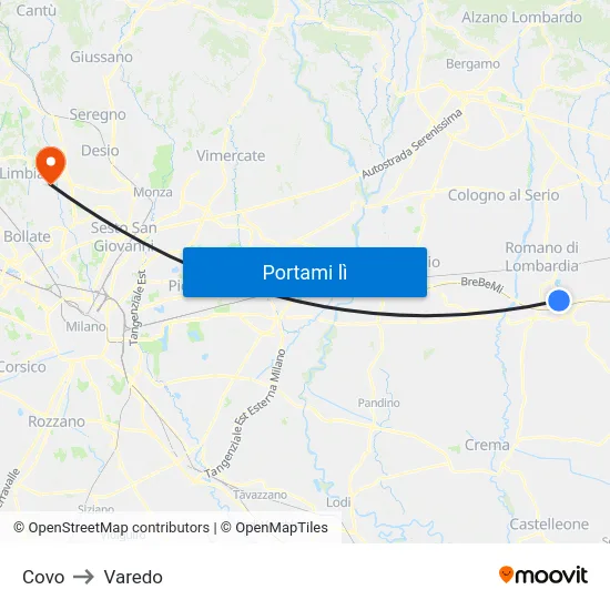 Covo to Varedo map