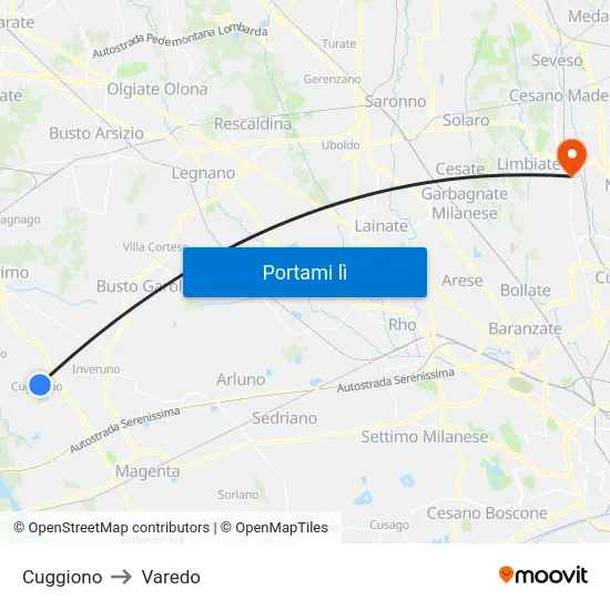 Cuggiono to Varedo map