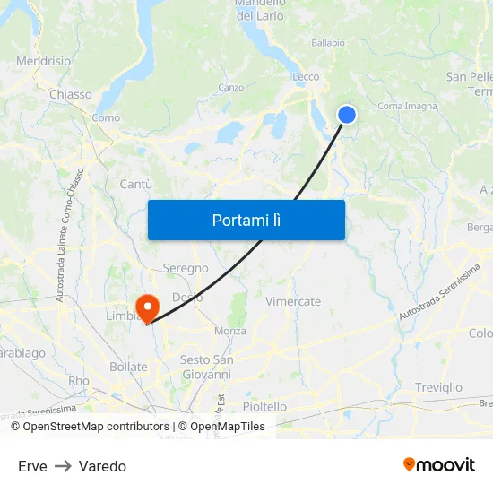 Erve to Varedo map