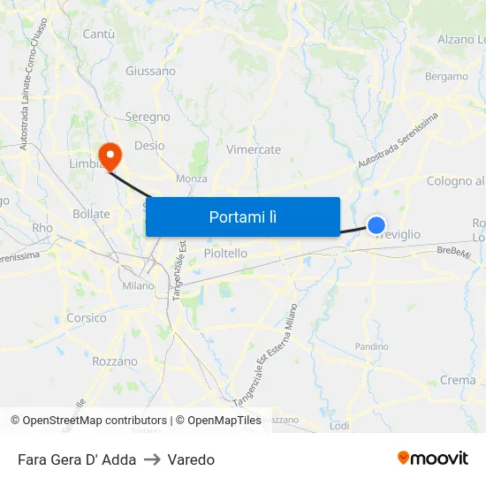 Fara Gera D' Adda to Varedo map
