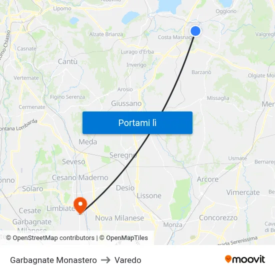 Garbagnate Monastero to Varedo map