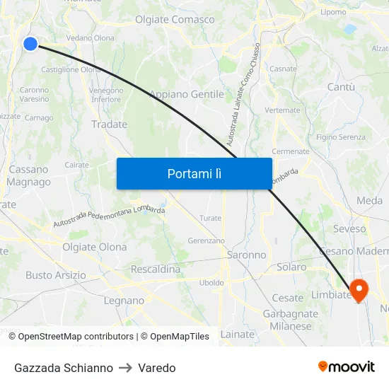 Gazzada Schianno to Varedo map
