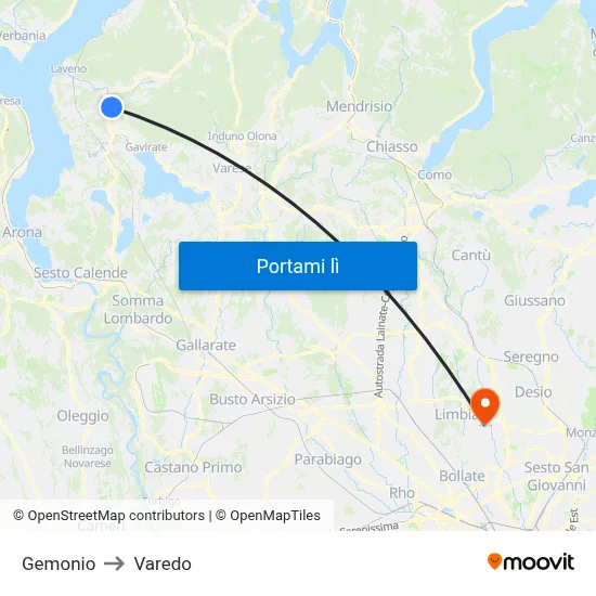 Gemonio to Varedo map