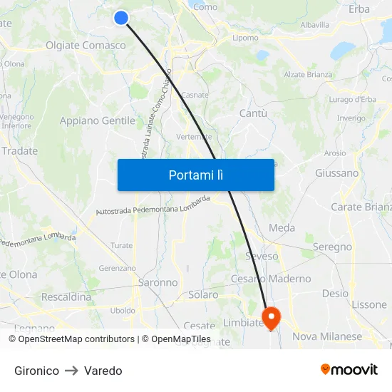 Gironico to Varedo map