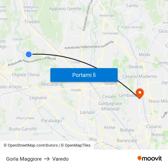 Gorla Maggiore to Varedo map