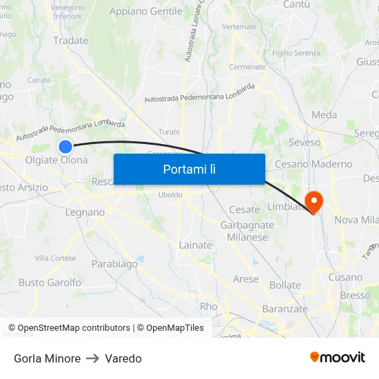 Gorla Minore to Varedo map