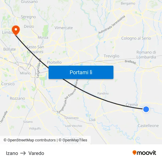 Izano to Varedo map