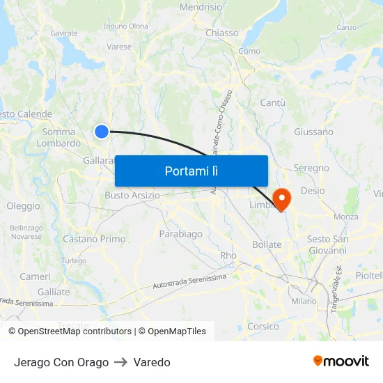 Jerago Con Orago to Varedo map