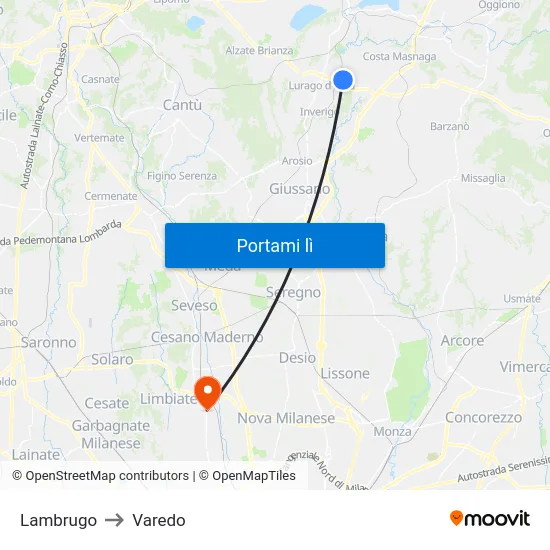 Lambrugo to Varedo map