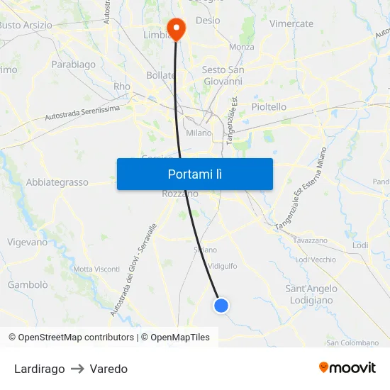 Lardirago to Varedo map