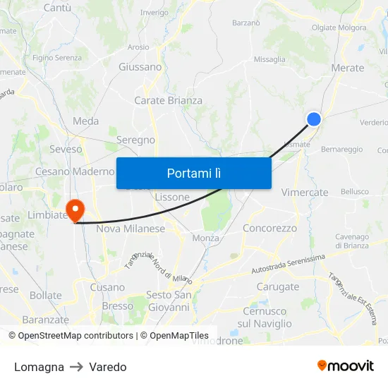 Lomagna to Varedo map