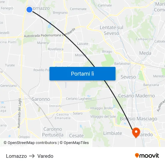 Lomazzo to Varedo map