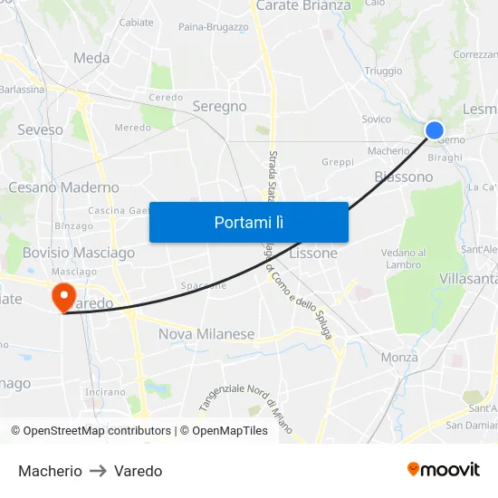 Macherio to Varedo map