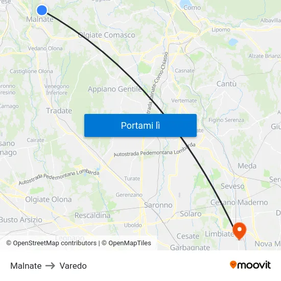 Malnate to Varedo map