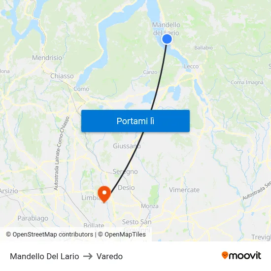 Mandello Del Lario to Varedo map