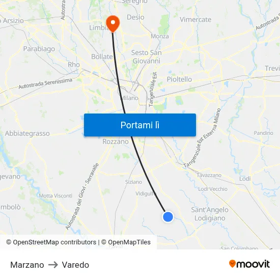 Marzano to Varedo map