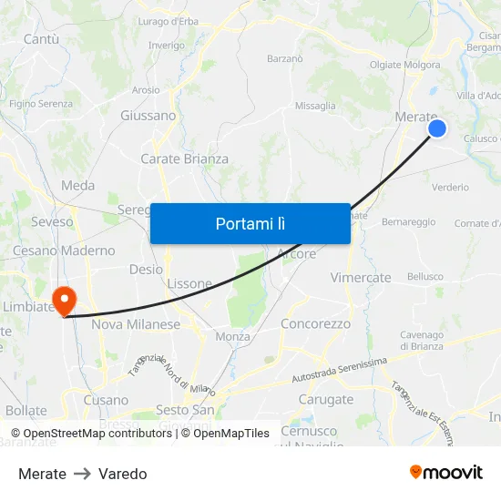 Merate to Varedo map