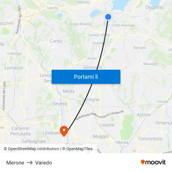 Merone to Varedo map