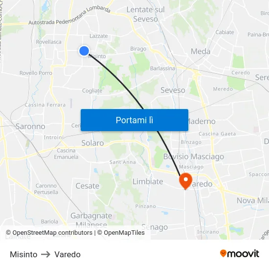 Misinto to Varedo map