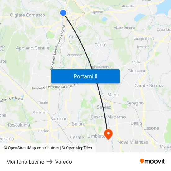 Montano Lucino to Varedo map