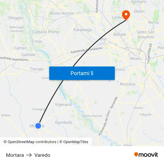 Mortara to Varedo map