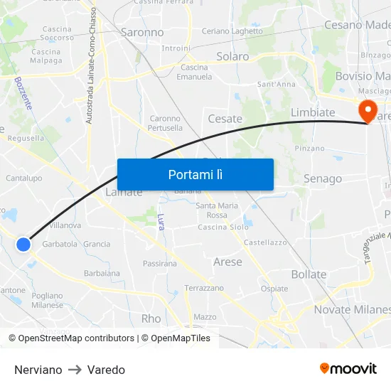 Nerviano to Varedo map