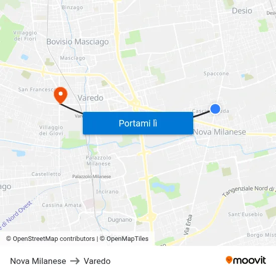 Nova Milanese to Varedo map