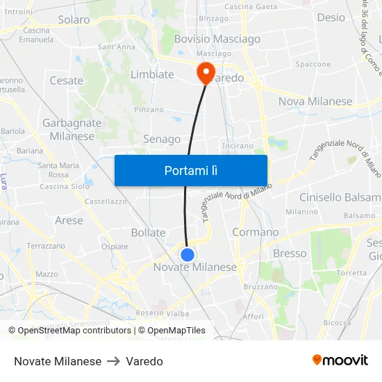 Novate Milanese to Varedo map