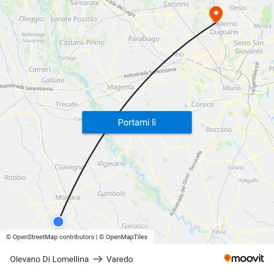 Olevano Di Lomellina to Varedo map