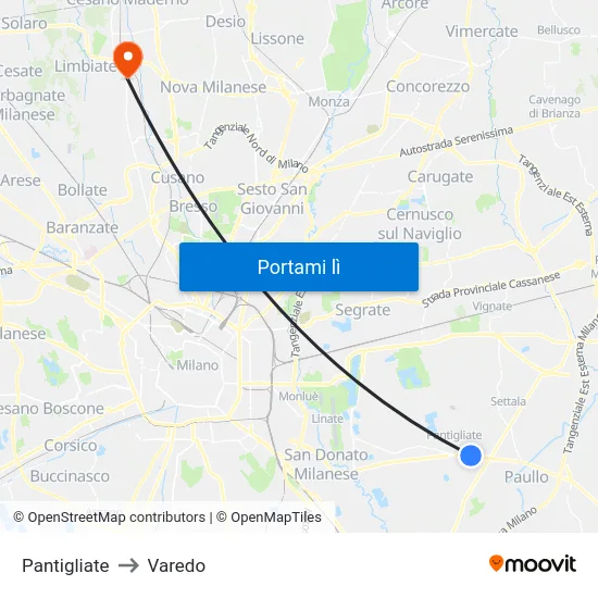 Pantigliate to Varedo map